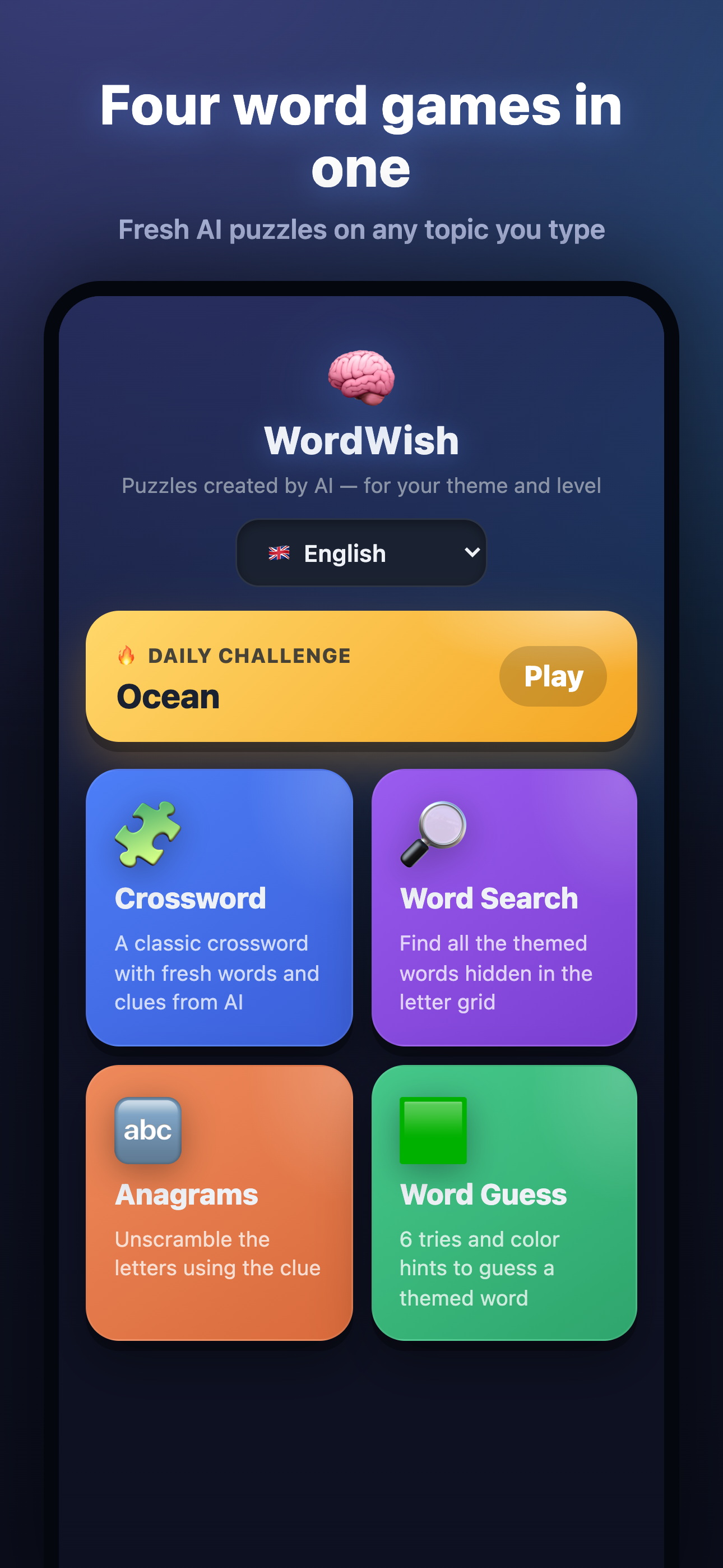 WordWish home screen